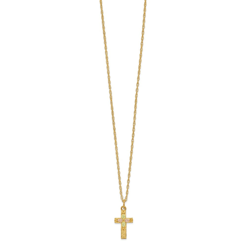 10k and 12k Tri-color Black Hills Gold Leaves on Cross 14k Gold-filled Chain Necklace