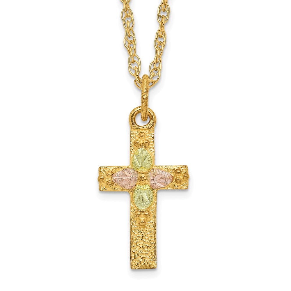 10k and 12k Tri-color Black Hills Gold Leaves on Cross 14k Gold-filled Chain Necklace