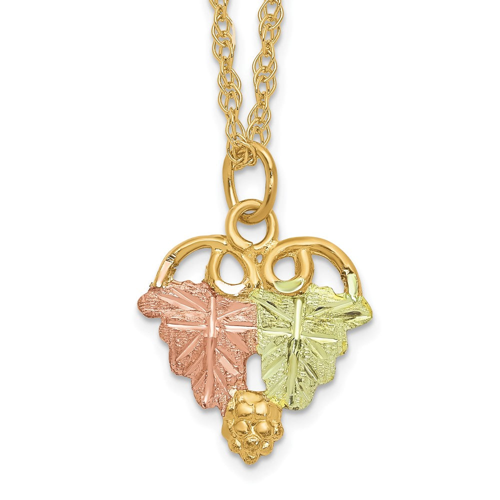 10k and 12k Tri-color Black Hills Gold Grapes and Leaves 14k Gold-filled Chain Necklace