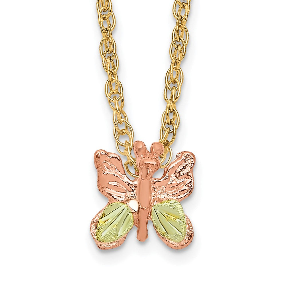 10k and 12k Tri-color Black Hills Gold Butterfly 14k Gold-filled Chain Necklace