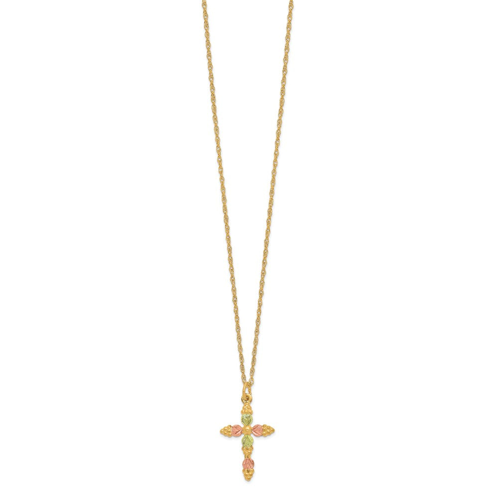 10k and 12k Tri-color Black Hills Gold Grapes and Leaves Cross 14k Gold-filled Chain Necklace