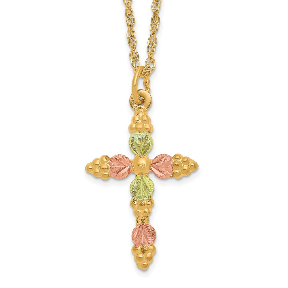 10k and 12k Tri-color Black Hills Gold Grapes and Leaves Cross 14k Gold-filled Chain Necklace