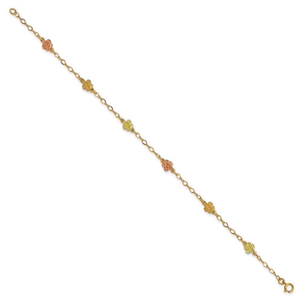 10k and 12k Tri-color Gold Black Hills Roses Station Bracelet