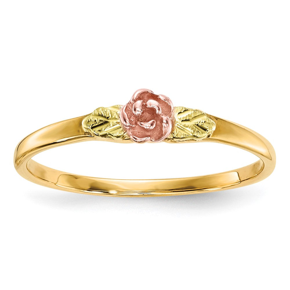 10k and 12k Tri-color Black Hills Gold Rose and Leaves Ring