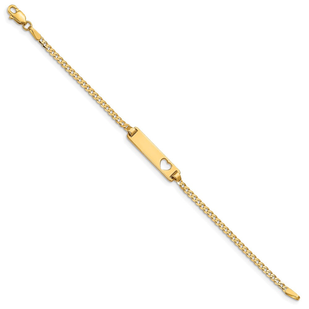 10k Polished Solid Chain/Solid Plate Curb Link Cut-out Heart 21x Plate Baby/Child ID Bracelet