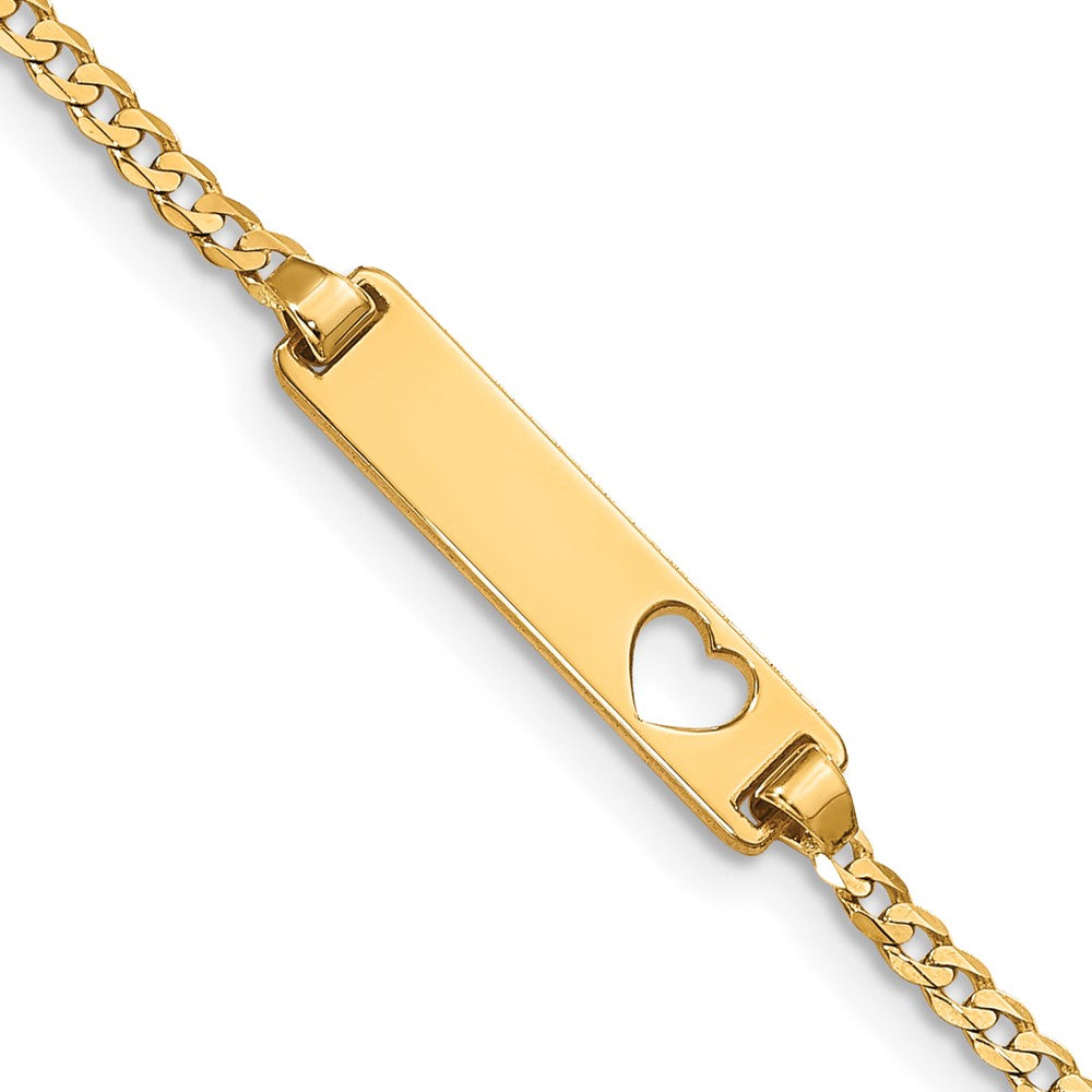 10k Polished Solid Chain/Solid Plate Curb Link Cut-out Heart 21x Plate Baby/Child ID Bracelet