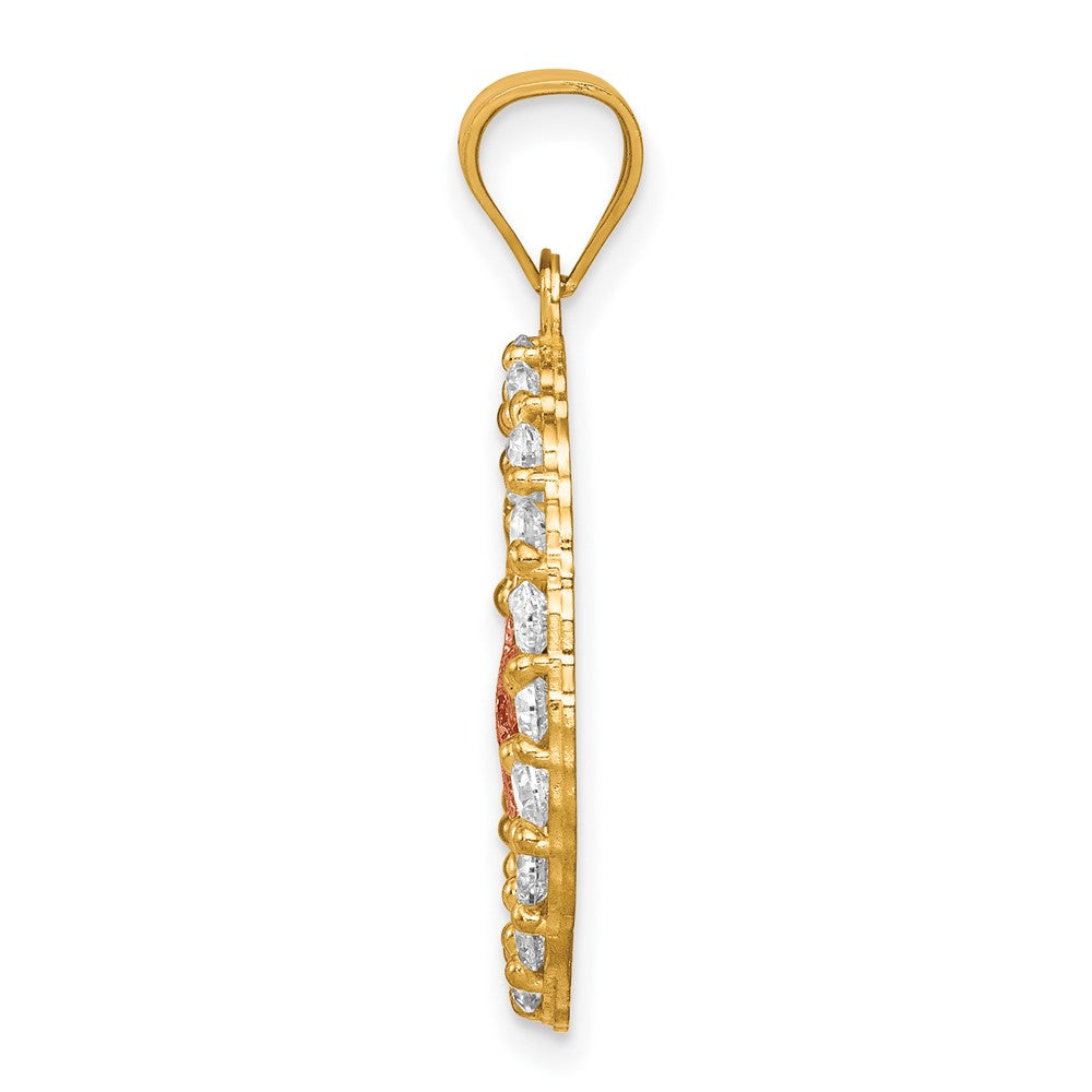 10k Two-tone CZ Cross in Oval Pendant