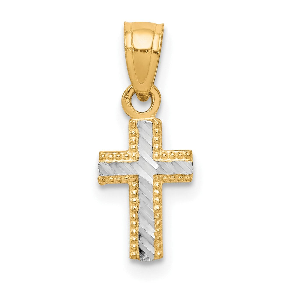 10K w/ Rhodium Tiny Diamond-Cut Cross Pendant