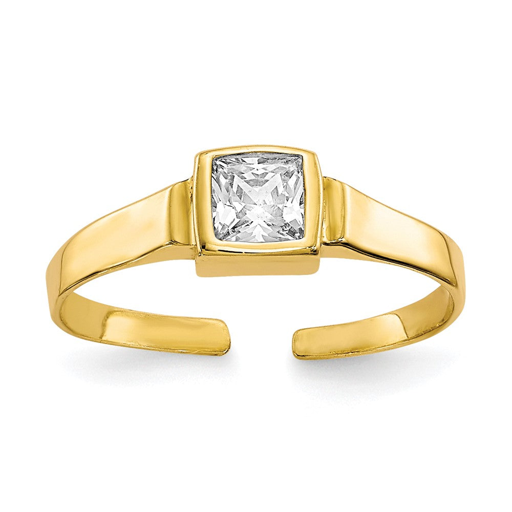 10k Bezel-set Square Clear CZ Toe Ring