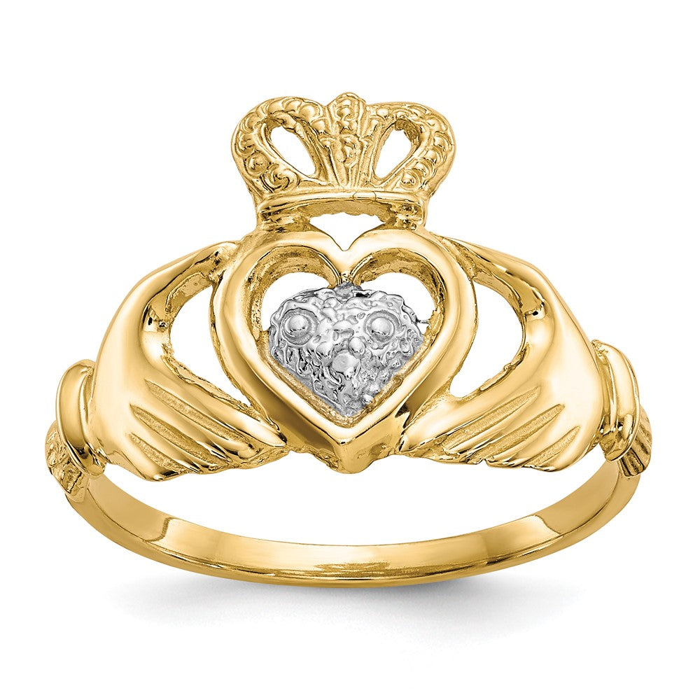 10k & Rhodium Claddagh Ring