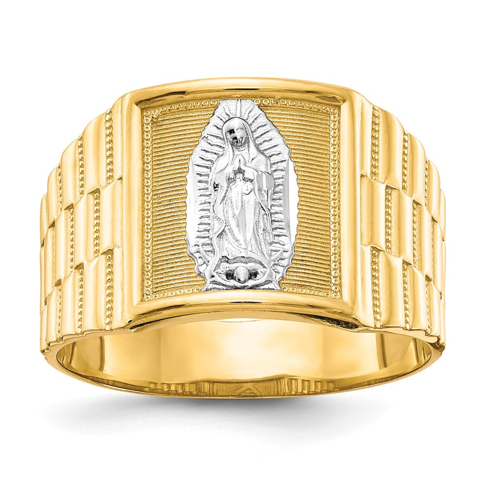 IB Goodman 10k and White Rhodium Mens Our Lady of Guadalupe Ring