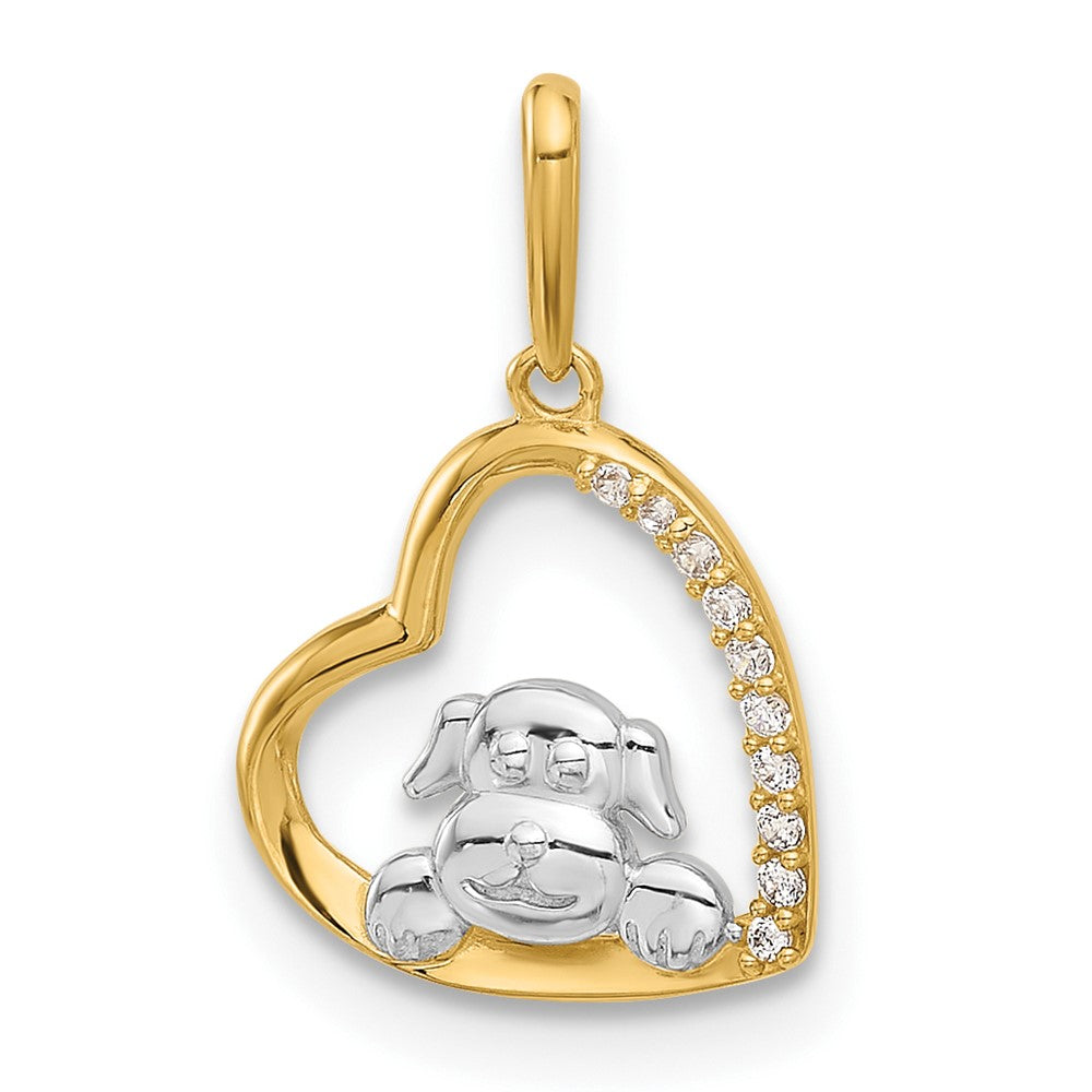 10K and White Rhodium CZ Dog In Heart Charm