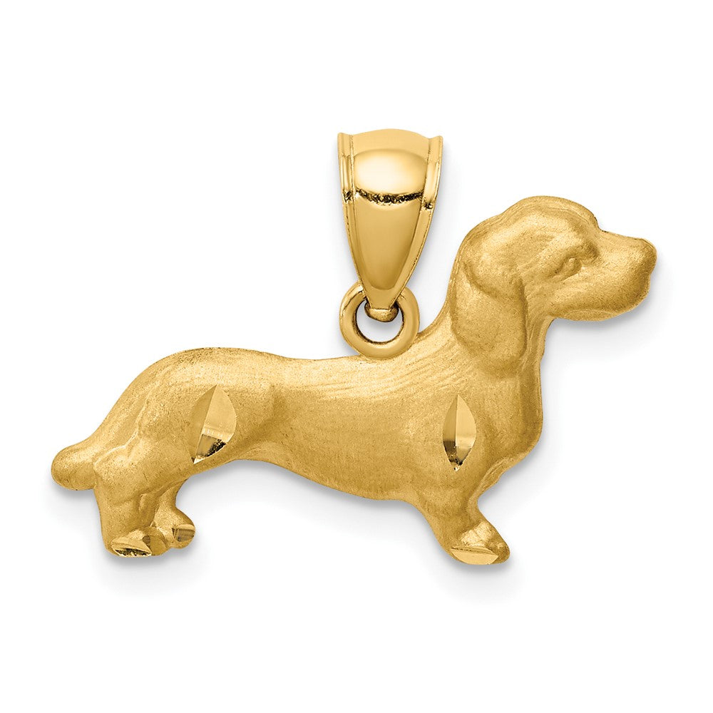 10K Satin Diamond-cut Dachshund Dog Pendant