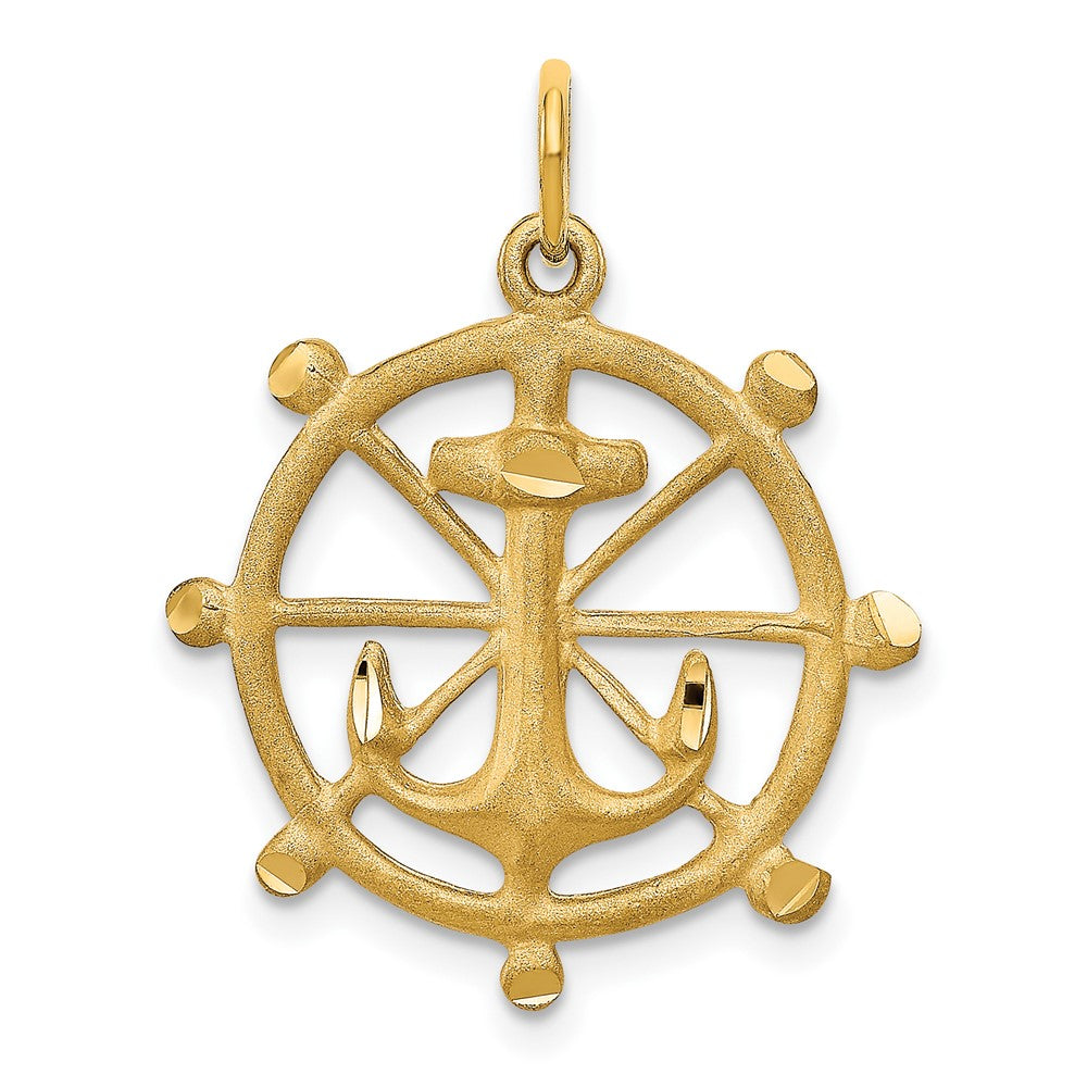 10k Satin Diamond-cut Anchor in Ships Wheel Charm