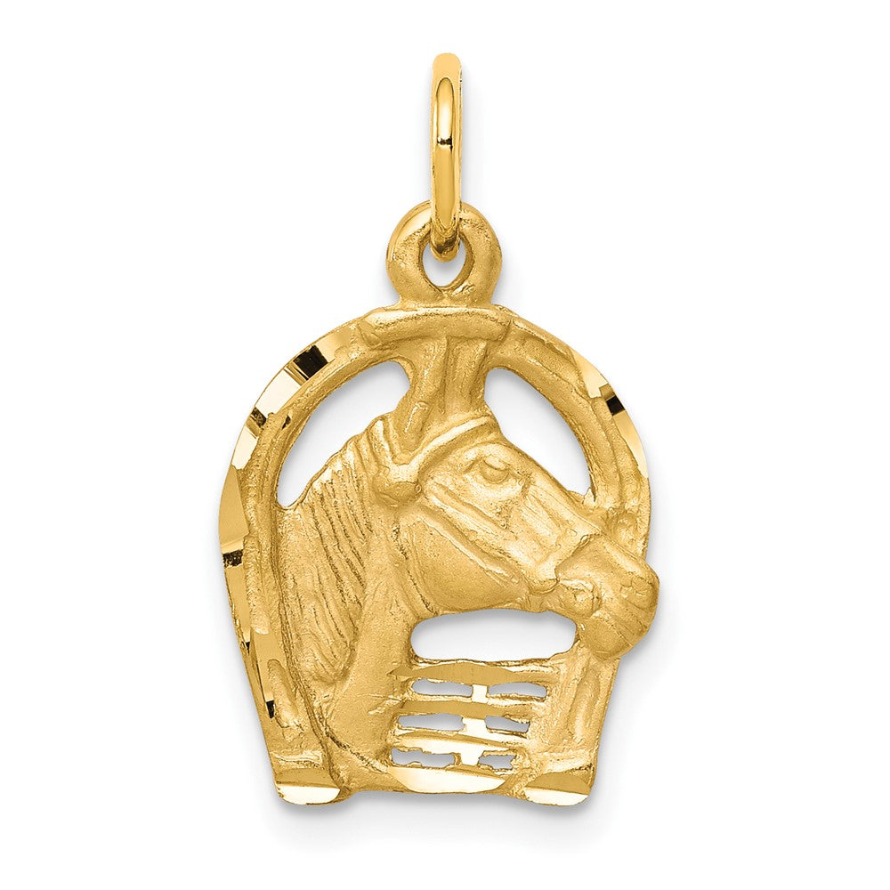 10k Solid Diamond-cut Horsehead in Horseshoe Charm