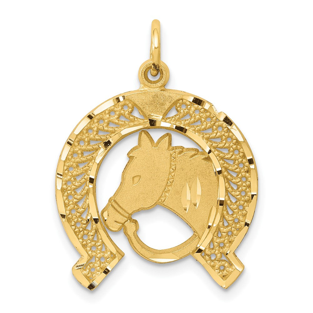 10k Solid Flat-Backed Horsehead in Horseshoe Charm