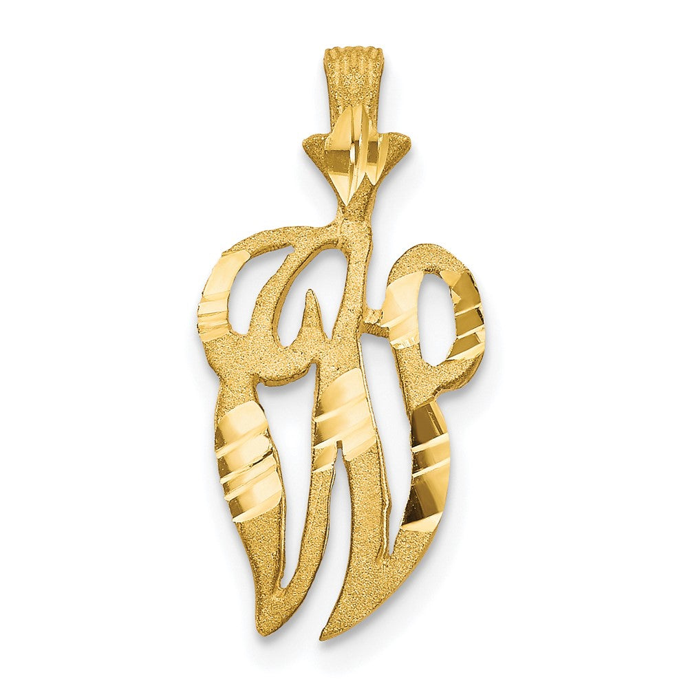 10k Satin Diamond-cut Initial W Pendant