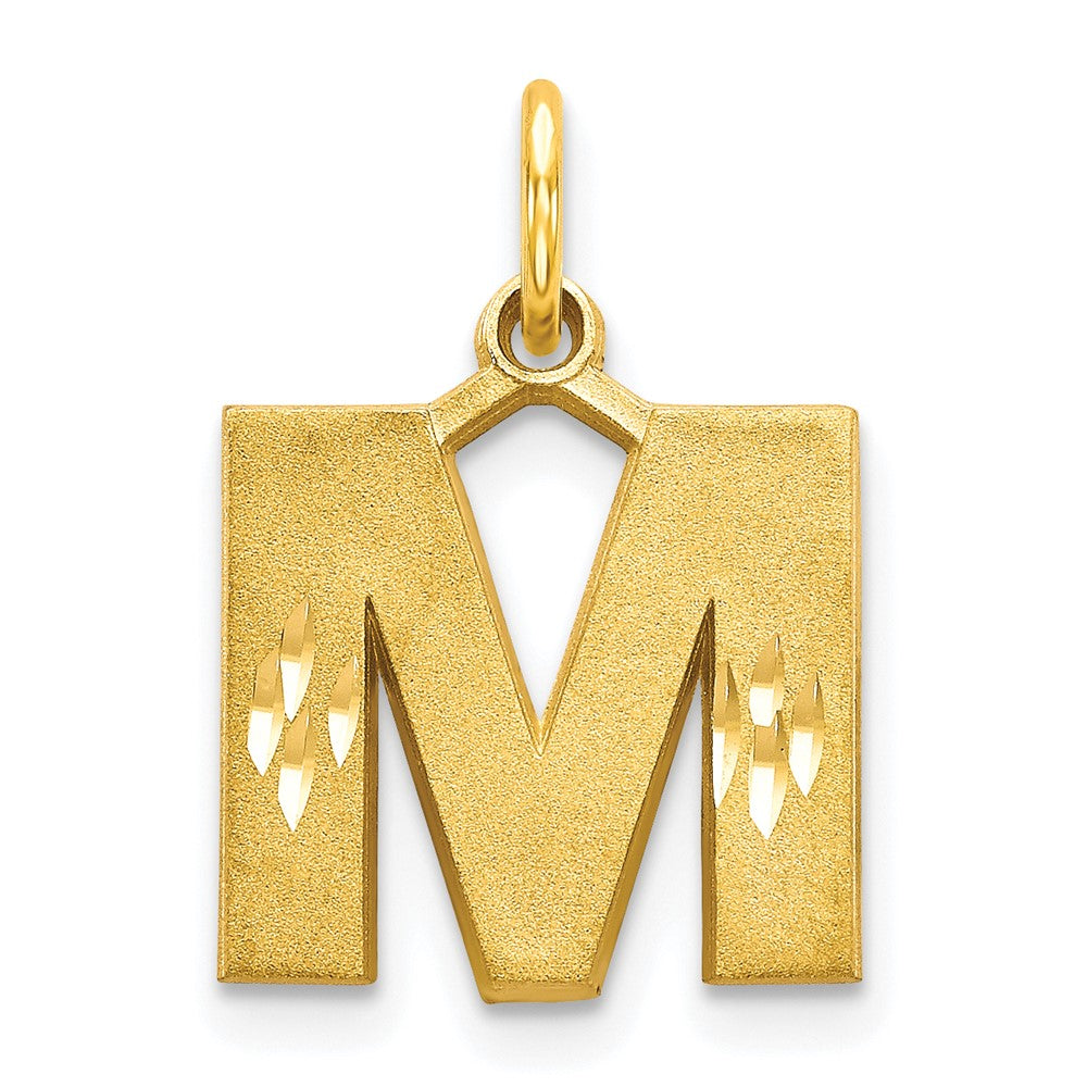 10k Satin Diamond-cut Block Initial M Charm