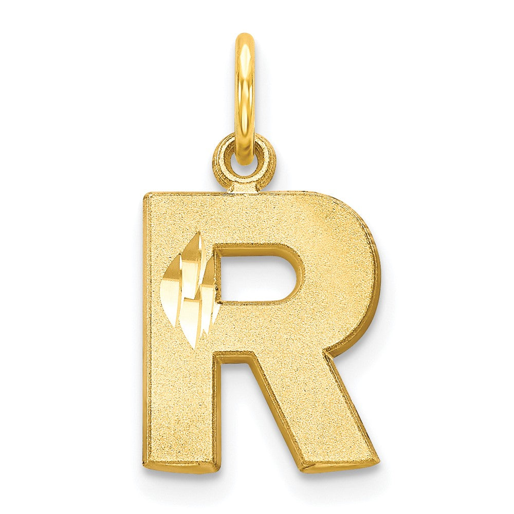 10k Satin Diamond-cut Block Initial R Charm