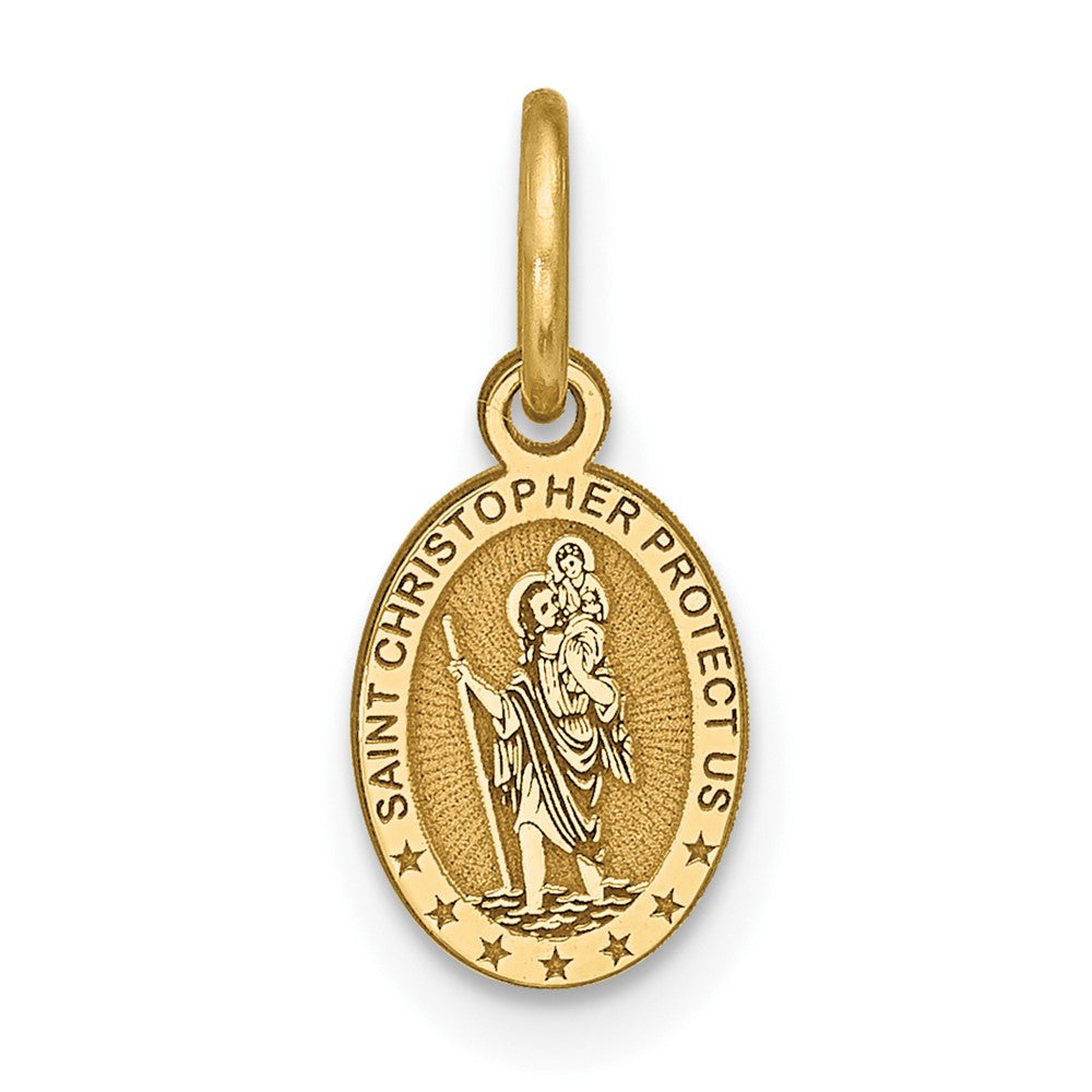 10k Solid Satin Polished Small Oval St. Christopher Medal Pendant