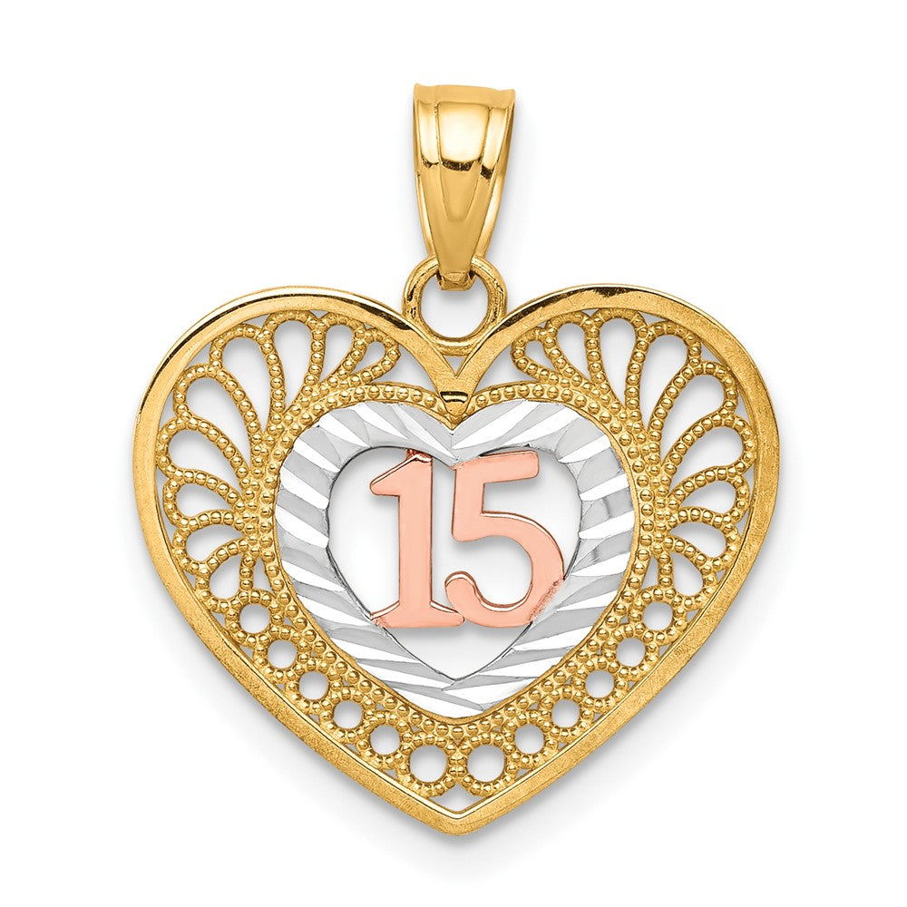 10K Two-tone and White Rhodium Heart Pendant