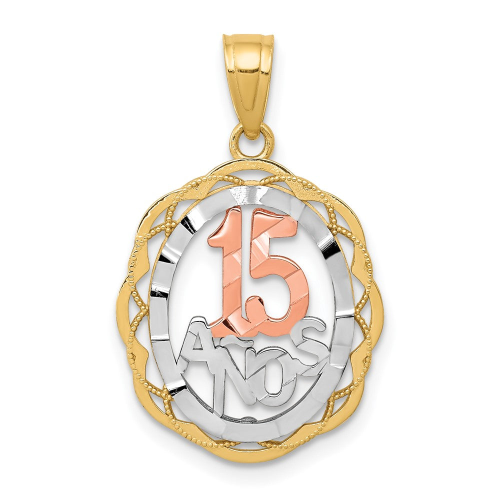 10K Two-tone and White Rhodium 15 ANOS Oval Pendant