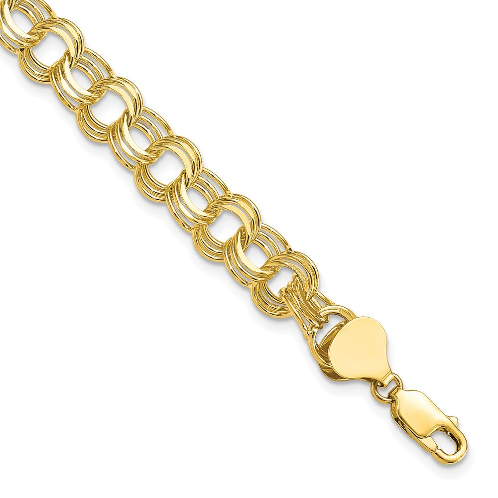 10k Solid Diamond-cut Triple Link Charm Bracelet