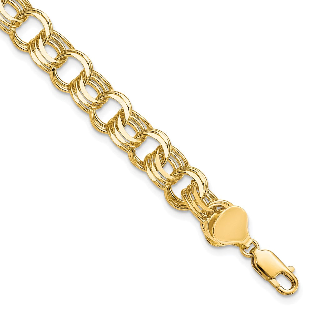 10k Solid Diamond-cut Triple Link Charm Bracelet