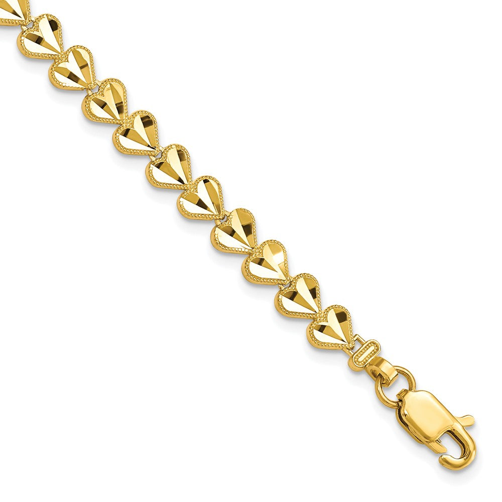 10k Diamond-cut Heart Bracelet