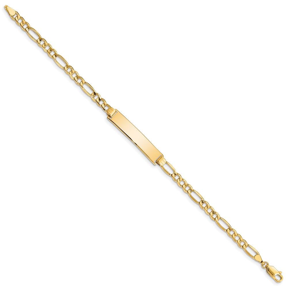 10k Polished Semi-Solid Chain/Solid Plate Figaro Link 33x Plate ID Bracelet