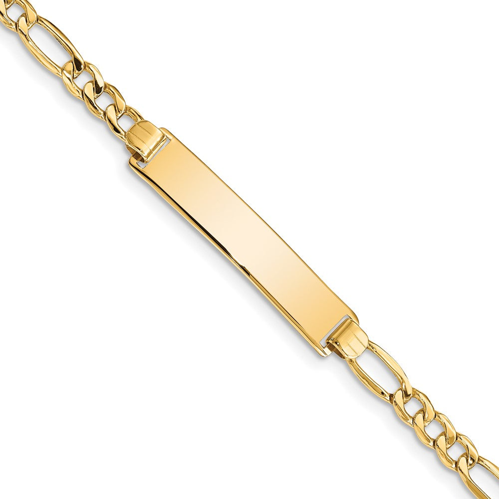10k Polished Semi-Solid Chain/Solid Plate Figaro Link 33x Plate ID Bracelet