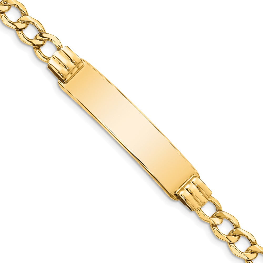 10k Polished Semi-Solid Chain/Solid Plate Curb Link 37x Plate ID Bracelet