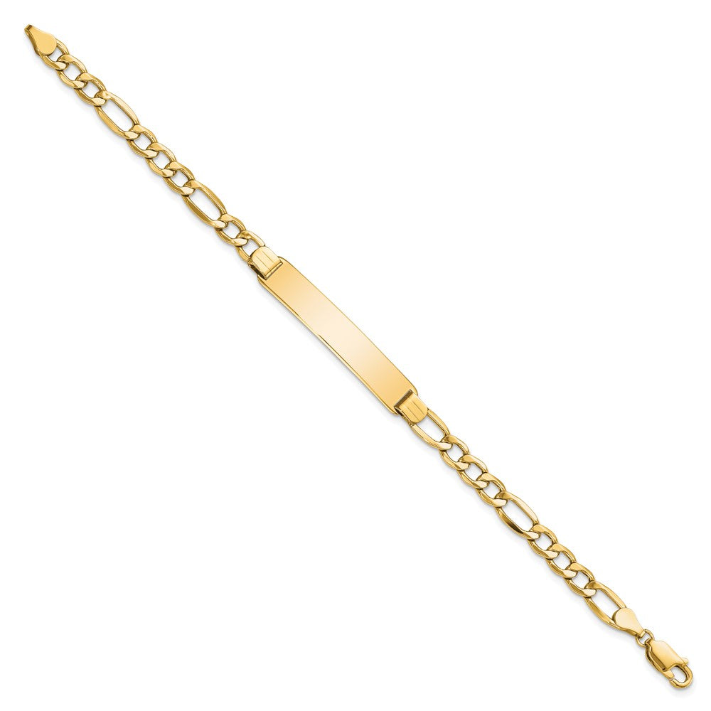 10k Polished Semi-Solid Chain/Solid Plate Figaro Link 35x Plate ID Bracelet