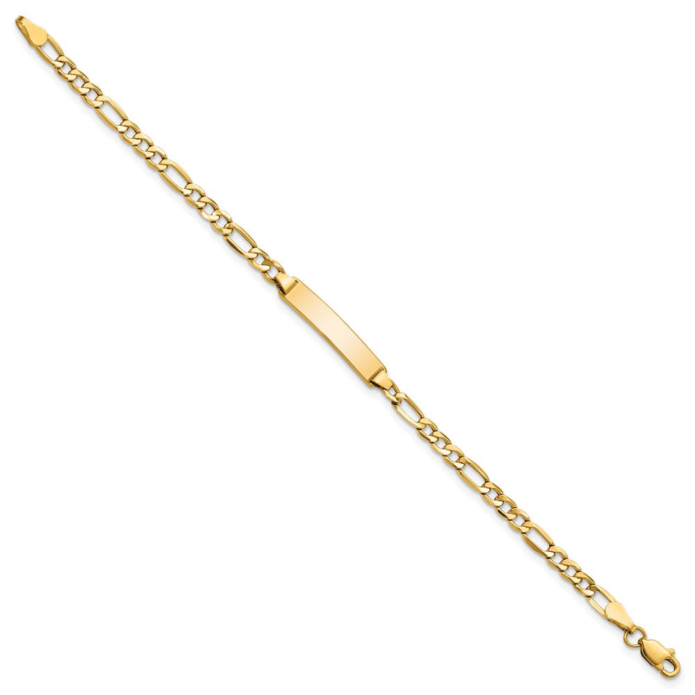 10k Polished Semi-Solid Chain/Solid Plate Figaro Link 20.3x Plate ID Bracelet