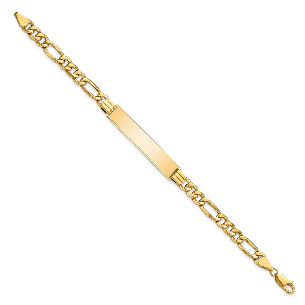 10k Polished Semi-Solid Chain/Solid Plate Figaro Link 39x Plate ID Bracelet