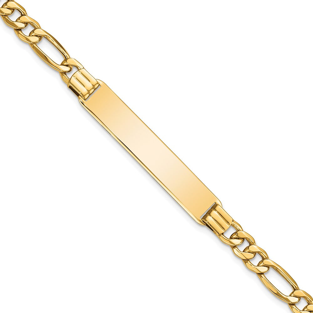 10k Polished Semi-Solid Chain/Solid Plate Figaro Link 39x Plate ID Bracelet