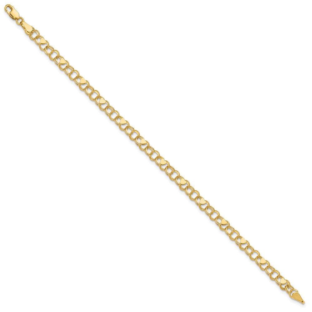10k Solid Double Link with Hearts Charm Bracelet