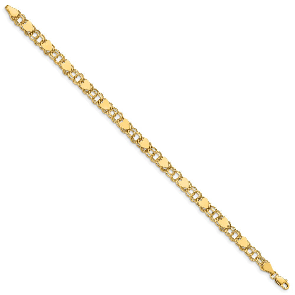10k Solid Double Link with Hearts Charm Bracelet