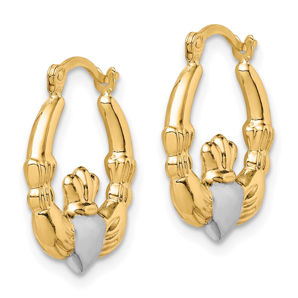 10K & Rhodium Claddagh Hollow Hoop Earrings