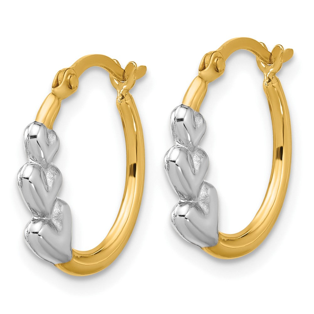 10K and Rhodium and Hearts Hollow Hoop Earrings