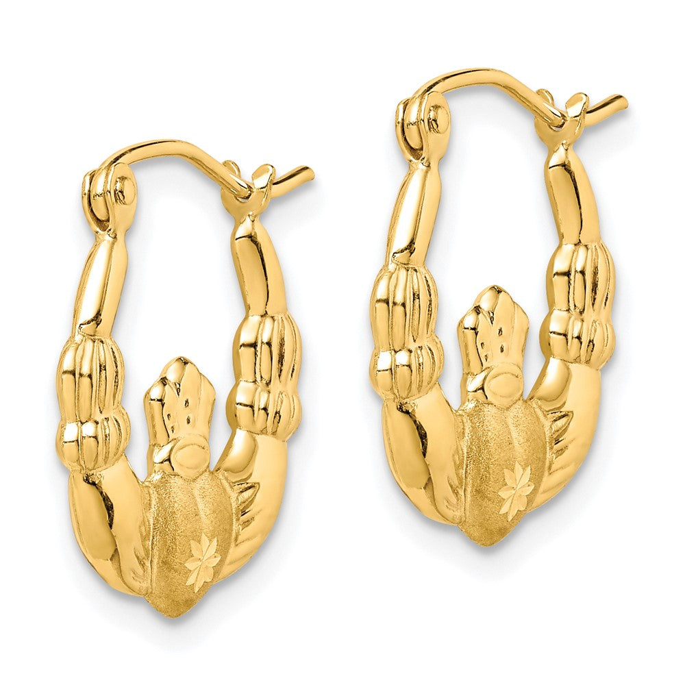 10k Polished & Satin Claddagh Hoop Earrings