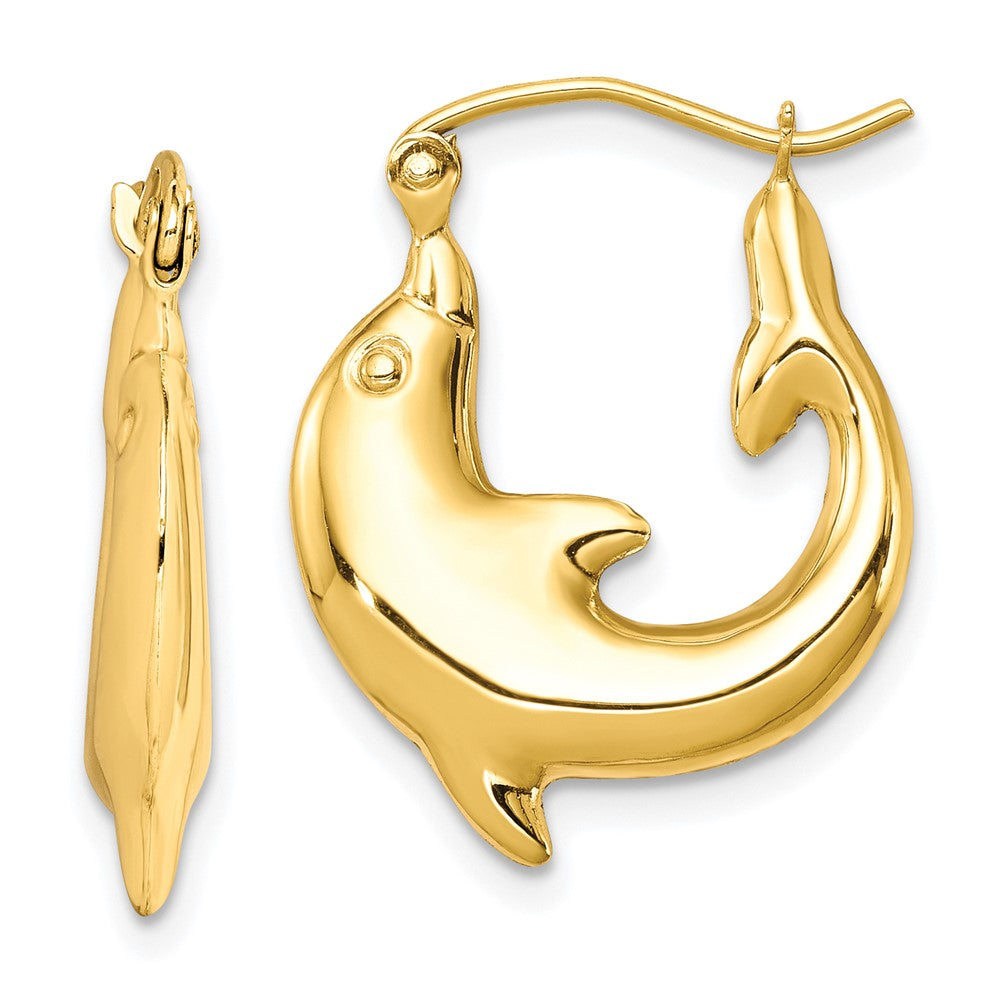 10k Polished Dolphin Hoop Earrings