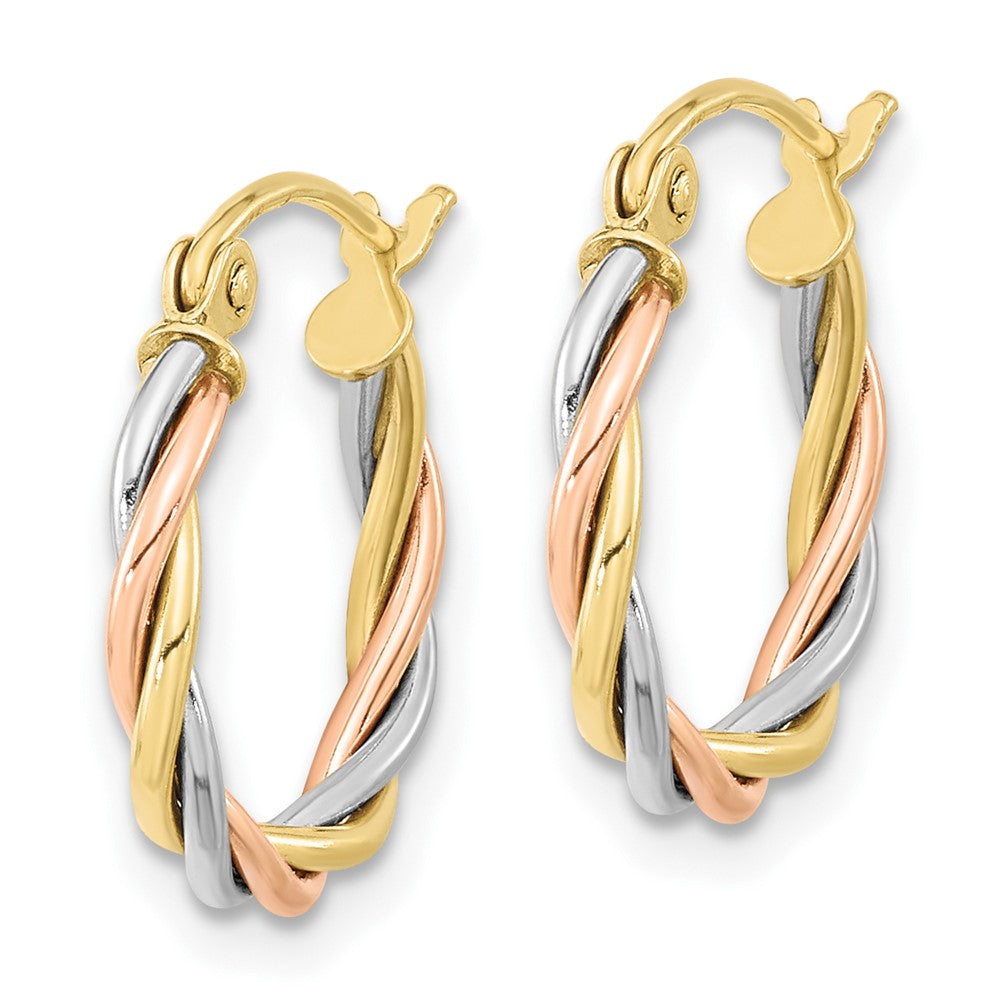 10k Tri-color Polished Twisted Round Hoop Earrings