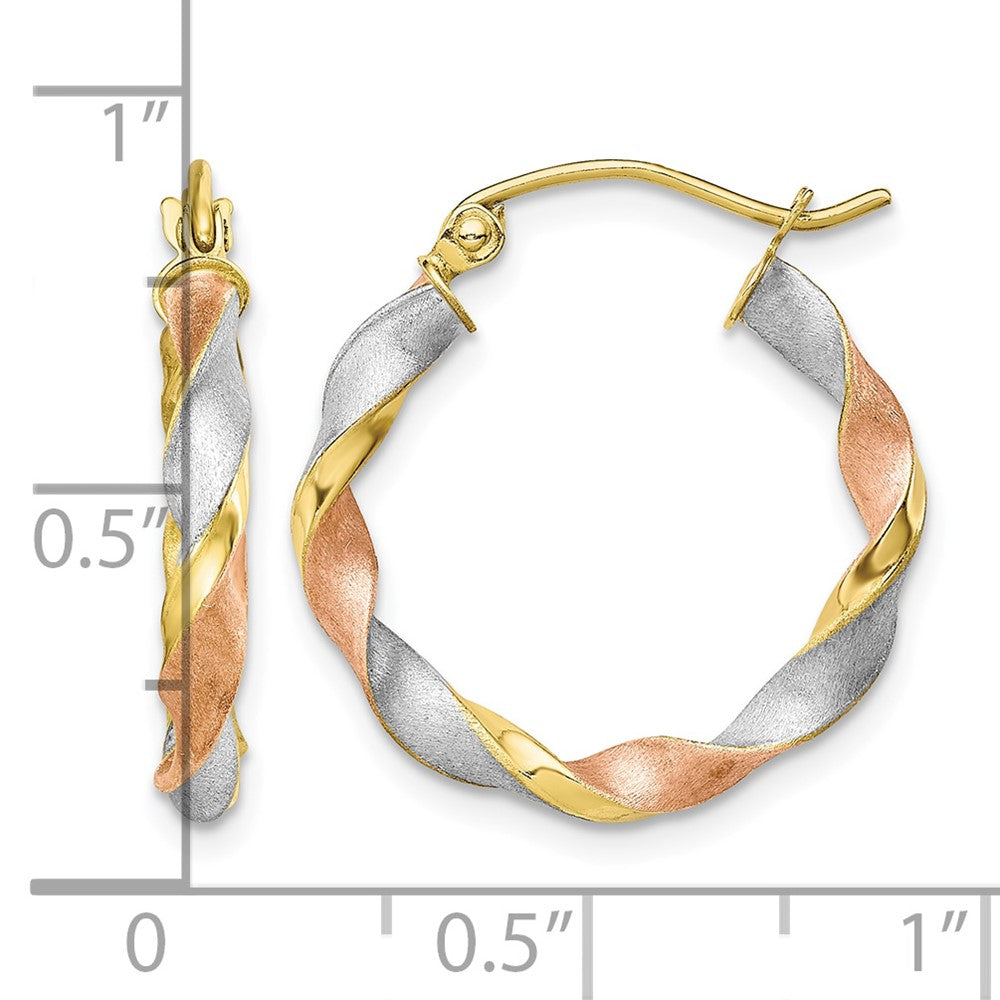 10k with White and Rose Rhodium Satin Twisted Round Hoop Earrings
