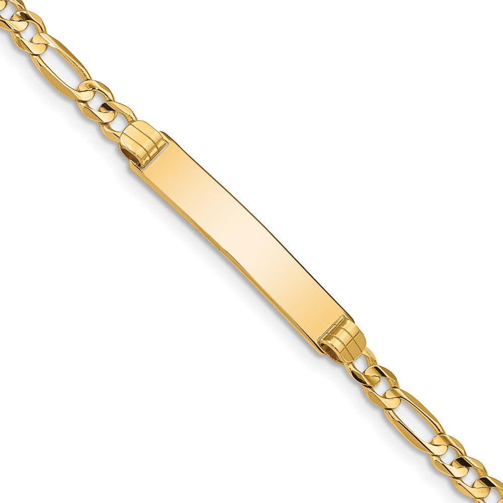 10k Polished Solid Chain/Solid Plate Figaro Link 25x Plate ID Bracelet