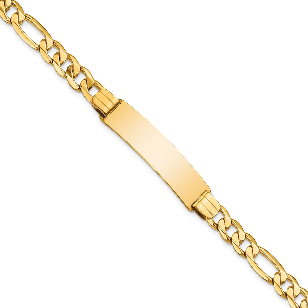 10k Polished Solid Chain/Solid Plate Figaro Link 37x Plate ID Bracelet
