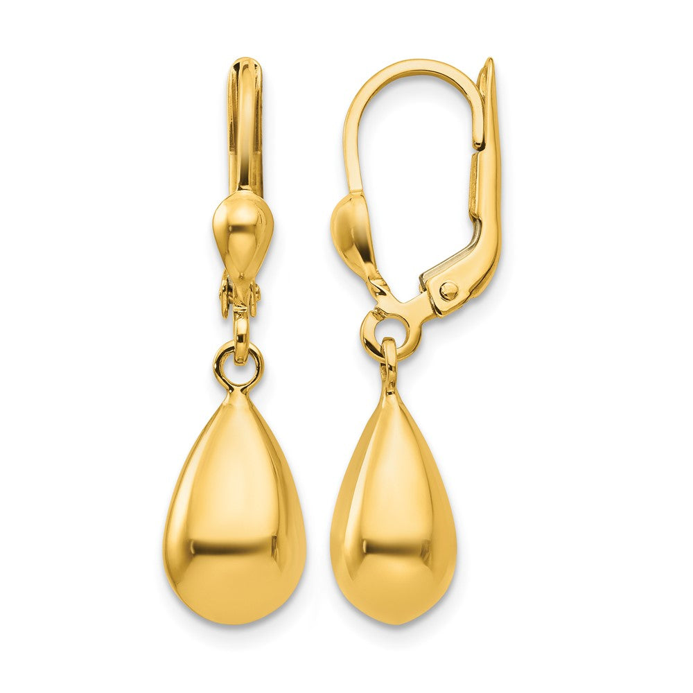 10k Polished Fancy Teardrop Dangle Leverback Earrings