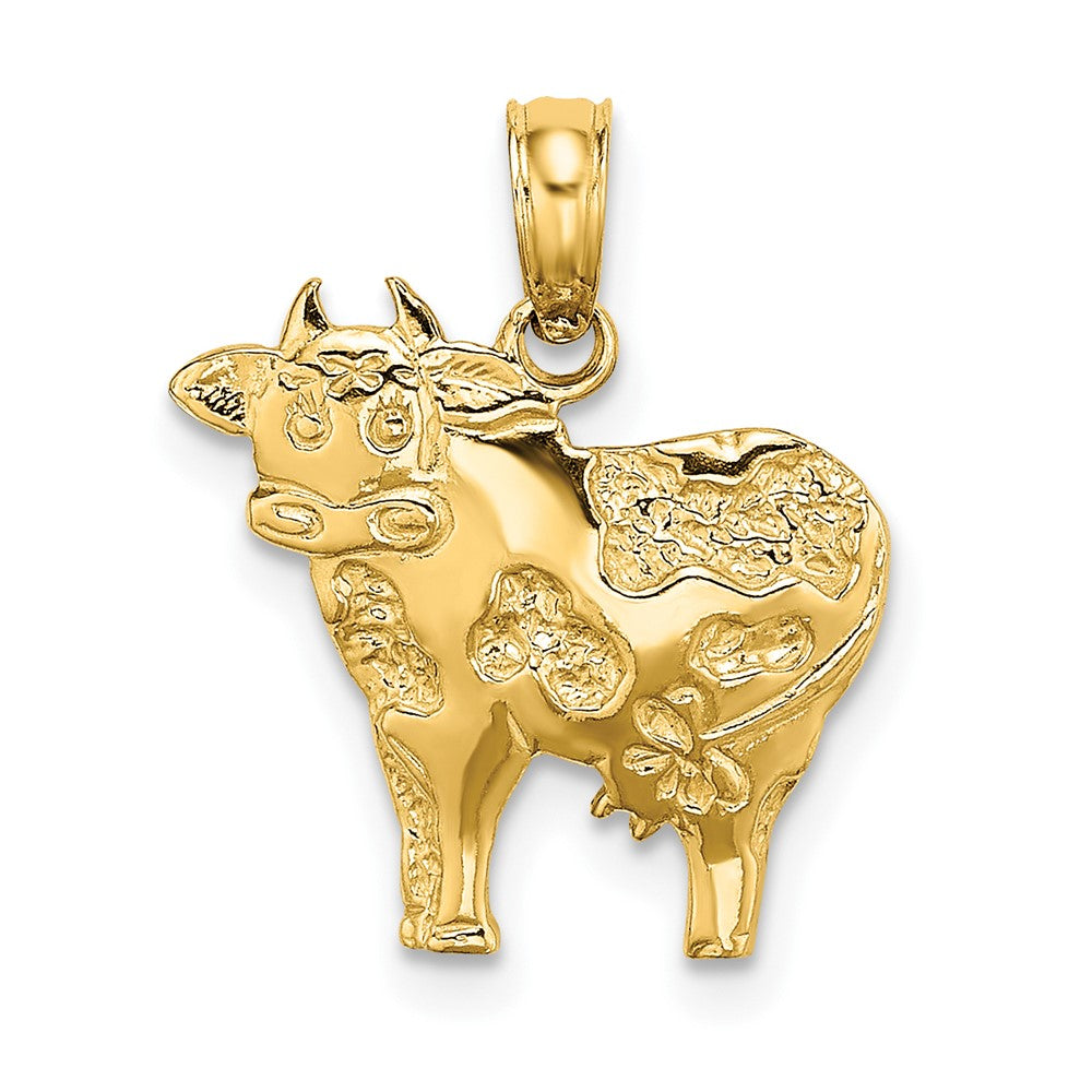 10K 2-D Polished Playful Cow Charm