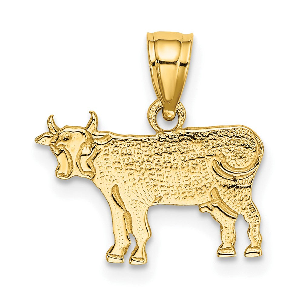 10K Flat Etched Cow Charm