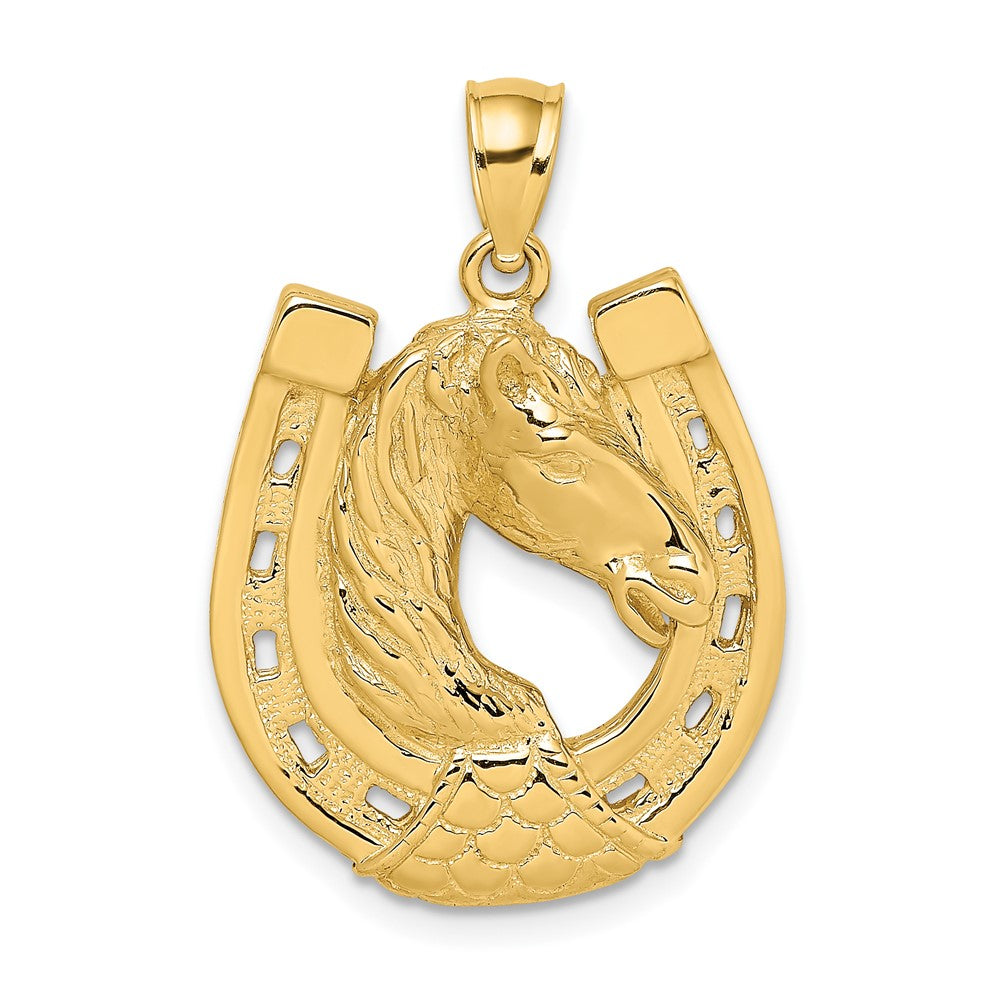 10K Polished and Engraved Horse Head In Shoe Charm